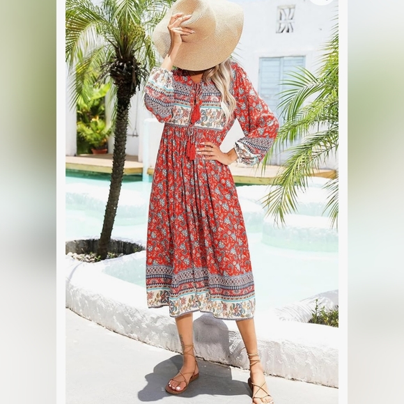 Bohemian ultra soft light midi gypsy style dress - Picture 6 of 6